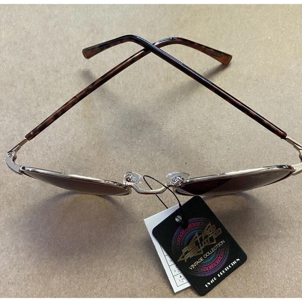 NWT Retro Rewind  Round Metal Sunglasses Womens Gold Brown Lens